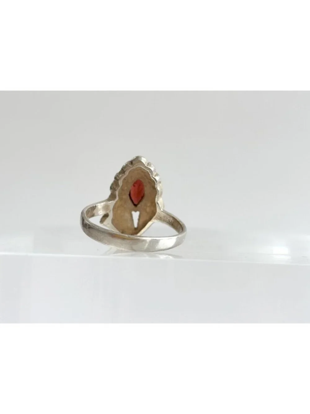 Art Deco Floral Garnet & Marcasite Sterling Silver 925 Vintage Ring - sz 7.5